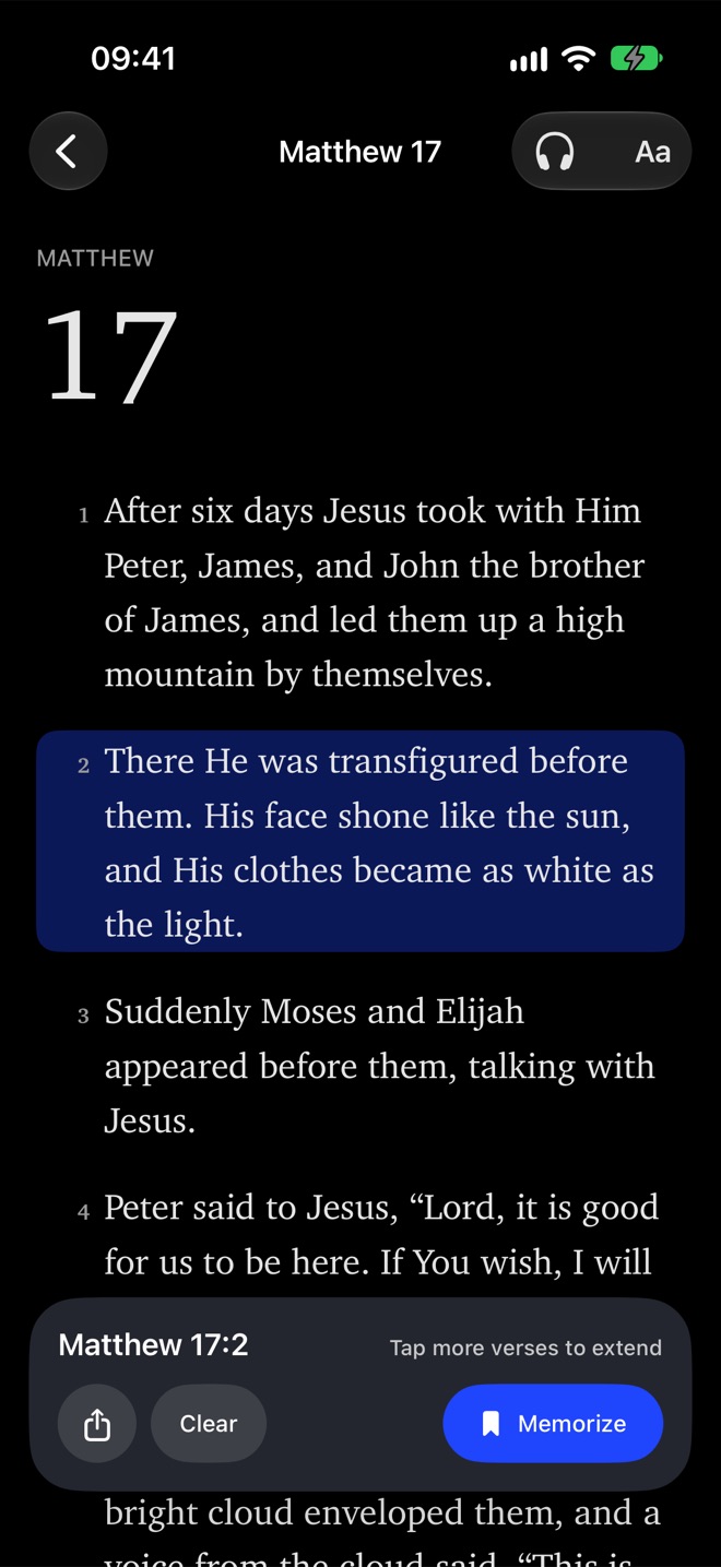 Matthew 17 in the night reading theme.